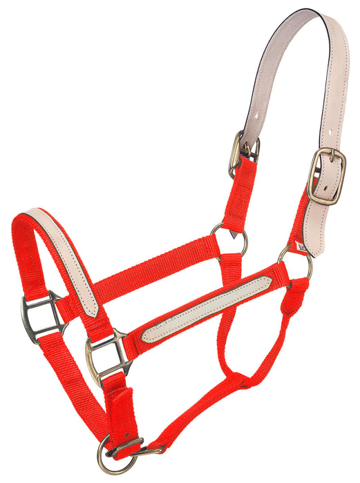 Tough1 Leather Overlay Breakaway Horse Nylon Halter - Red  