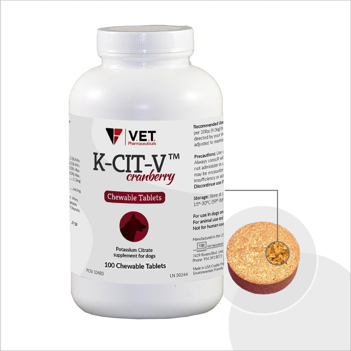 K - CIT - V Potassium Citrate for Dogs, 100 Chewable Tablets - 015VBI-KCV100 - 640 mg x 100 ct - 8