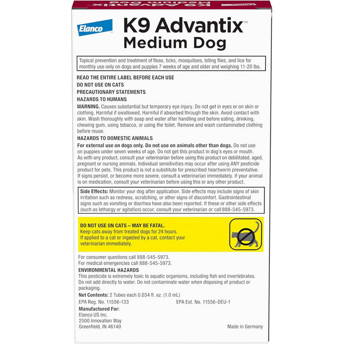 K9 Advantix Topical Flea Treatment for Dogs, 2 pk - E8KB - Medium (11 - 20 lbs) - 2 pk - 15