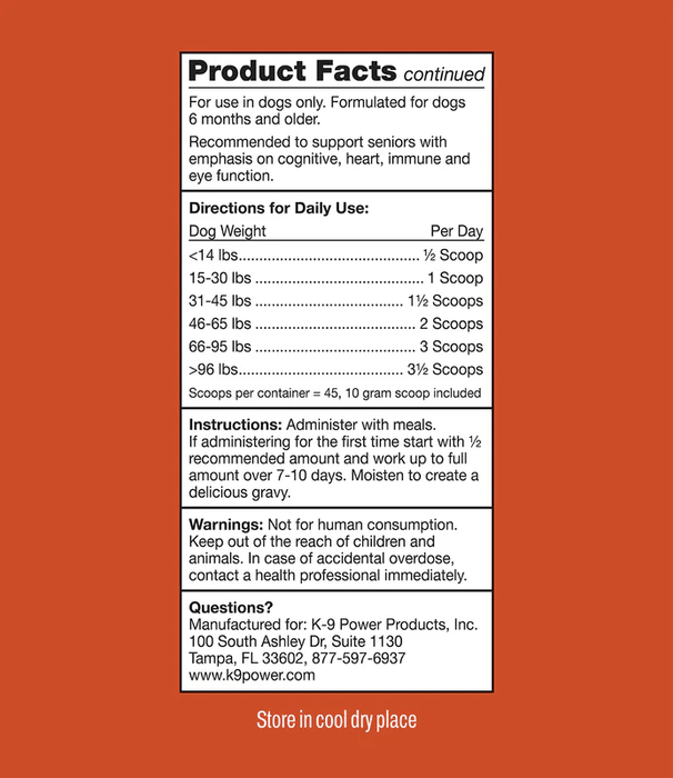 K9 Power Young at Heart Senior Dog Health Formula - OGK9 - 1 lb - 8