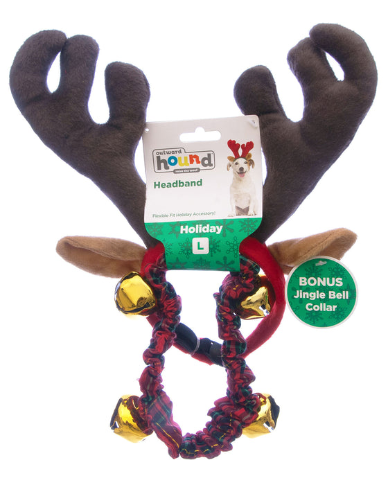 Holiday Antlers & Bell Collar Combo, Large - Large Antler & Bell Collar  