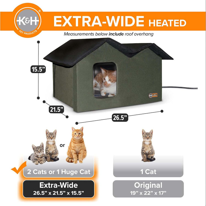 K&H Extra Wide Heated Outdoor Cat House – Insulated Kitty Shelter with Removable Heated Pad for Multiple Cats - Jeffers - Home Goods & Gifts > Seasonal Holiday Decor