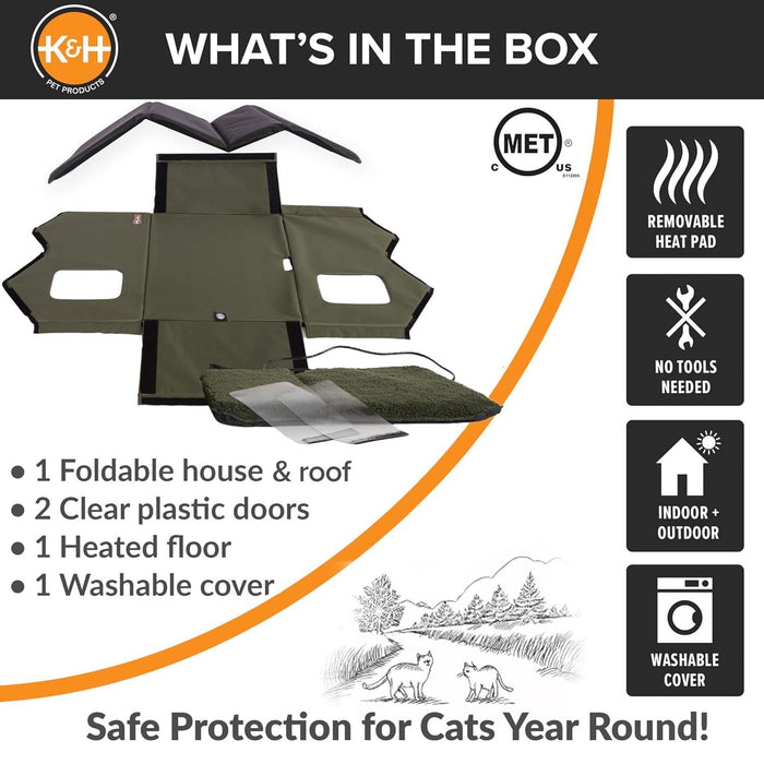 K&H Extra Wide Heated Outdoor Cat House – Insulated Kitty Shelter with Removable Heated Pad for Multiple Cats - Jeffers - Home Goods & Gifts > Seasonal Holiday Decor