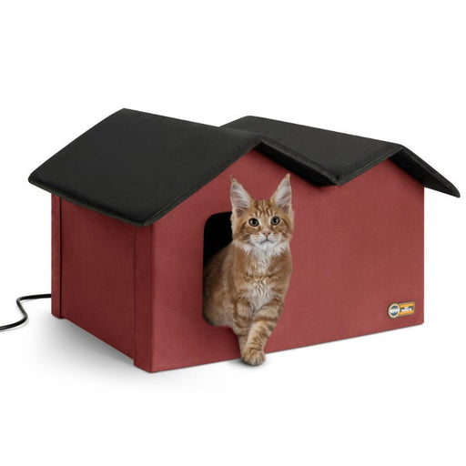 K&H Extra Wide Heated Outdoor Cat House – Insulated Kitty Shelter with Removable Heated Pad for Multiple Cats - PCV1 - Red - 26.5" x 21.5" x 15.5" - 7