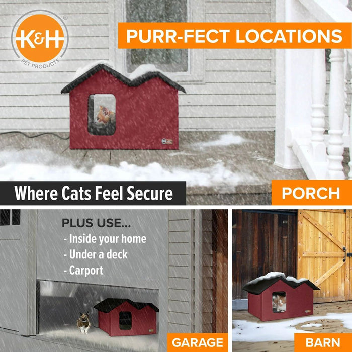 K&H Extra Wide Heated Outdoor Cat House – Insulated Kitty Shelter with Removable Heated Pad for Multiple Cats - Jeffers - Home Goods & Gifts > Seasonal Holiday Decor