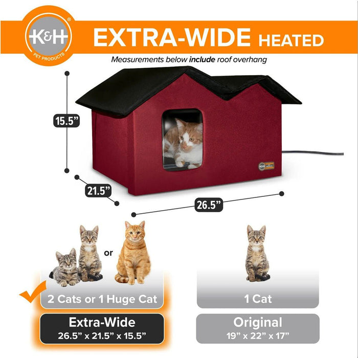 K&H Extra Wide Heated Outdoor Cat House – Insulated Kitty Shelter with Removable Heated Pad for Multiple Cats - Jeffers - Home Goods & Gifts > Seasonal Holiday Decor