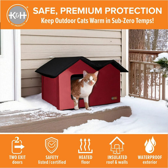 K&H Extra Wide Heated Outdoor Cat House – Insulated Kitty Shelter with Removable Heated Pad for Multiple Cats - Jeffers - Home Goods & Gifts > Seasonal Holiday Decor