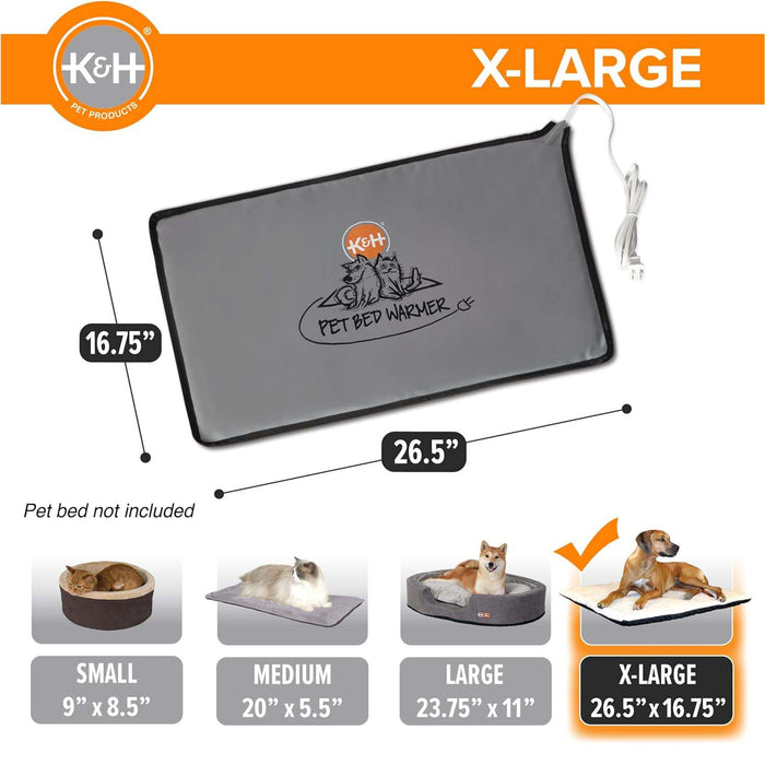 K&H Pet Bed Warmer – Indoor Heated Pad for Cats & Dogs, Thermostatically Controlled, Energy - Efficient, Safe for Arthritis & Comfort - PCVD - Grey - X - Large (26.5" x 16.75") 22W - 18