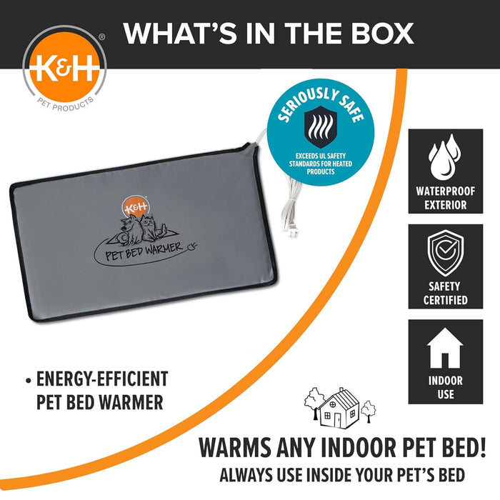 K&H Pet Bed Warmer – Indoor Heated Pad for Cats & Dogs, Thermostatically Controlled, Energy - Efficient, Safe for Arthritis & Comfort - PCVD - Grey - X - Large (26.5" x 16.75") 22W - 19