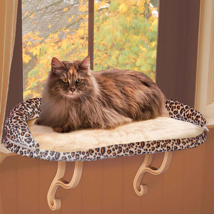 K&H Pet Products Deluxe Kitty Sill with Removable Bolster - PCFS - Tan/Leopard - 14" X 24" - 8
