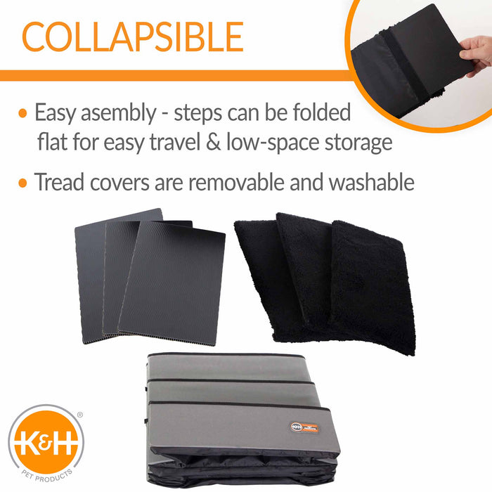 K&H Pet Products - Pet Stair Steps with Storage - PCGT - Gray/Black - 4 Stair - 4