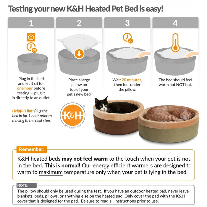 K&H Pet Products Thermo - Kitty Bed Indoor Heated Cat Bed – Safe, Energy Efficient & Washable - PCT7 - Mocha - Small - 16"D - 7