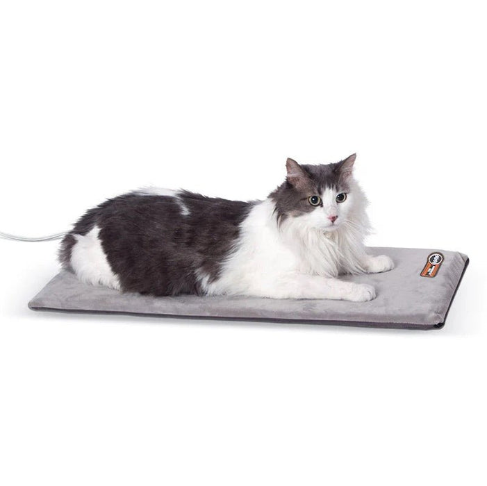 K&H Thermo - Kitty Heated Cat Bed – Energy - Efficient, MET Certified Indoor Cat Warming Mat - PCUK - Grey - 12.5" x 25" - 12