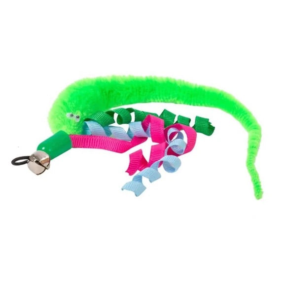 Retractable Cat Teaser Wand Toy with 2 Colorful Replacement Twist Worms and Bell  