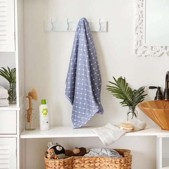 Bone Dry Pet Grooming Microfiber Towel in Blue Printed Trellis Collection  