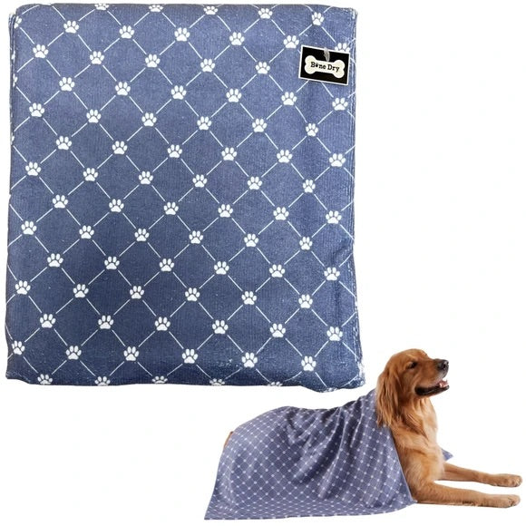Bone Dry Pet Grooming Microfiber Towel in Blue Printed Trellis Collection  