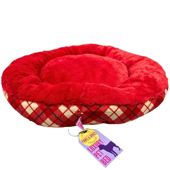 Barker & Meow 24 Luxury Pet Bed in Tartan Plaid Red Size 24"