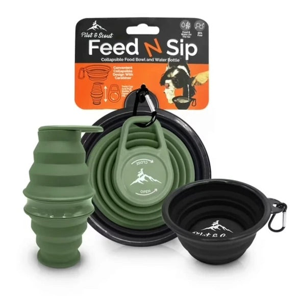 Pilot & Scout Feed N Sip Collapsible Dog Bowl and Water Bottle Set  