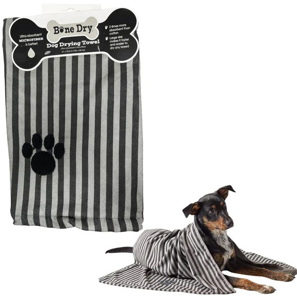 Bone Dry Pet Grooming Microfiber Towel in Black Stripe Embroidered Collection  