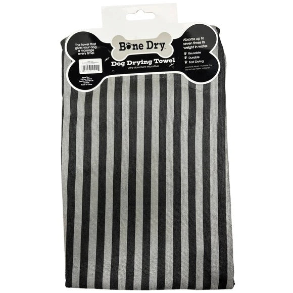 Bone Dry Pet Grooming Microfiber Towel in Black Stripe Embroidered Collection  