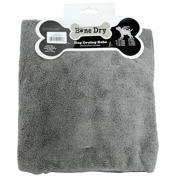 Bone Dry Embroidered Gray Microfiber Pet Robe with Adjustable Closure  