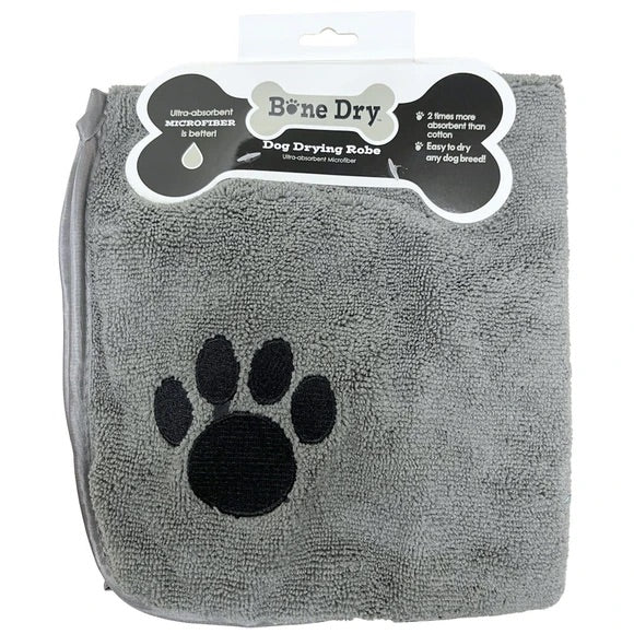 Bone Dry Embroidered Gray Microfiber Pet Robe with Adjustable Closure  