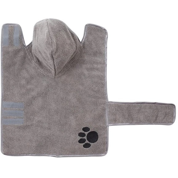 Bone Dry Embroidered Gray Microfiber Pet Robe with Adjustable Closure  