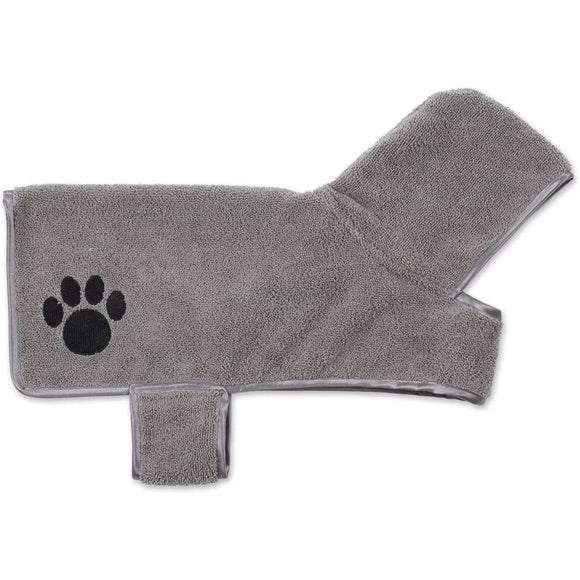 Bone Dry Embroidered Gray Microfiber Pet Robe with Adjustable Closure  