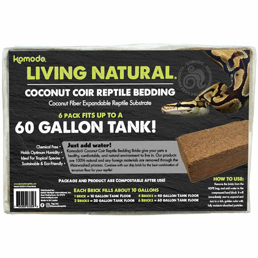Komodo Coir Reptile Bedding for Terrariums or Tanks - MR1F9 - 6pk, 10 Gallon Peat Bricks - 2