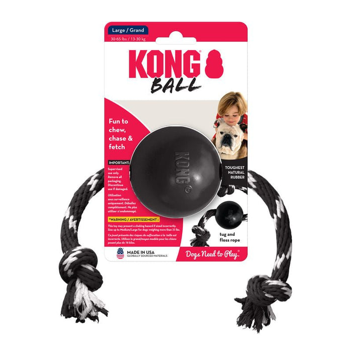 KONG Extreme Ball w/Rope, Black, Large - Jeffers - Dog Supplies > Dog Toys