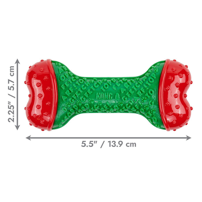 KONG Holiday CoreStrength Bone Dog Chew Toy - K9159 - Small/Medium - Green/Red - Each - 3