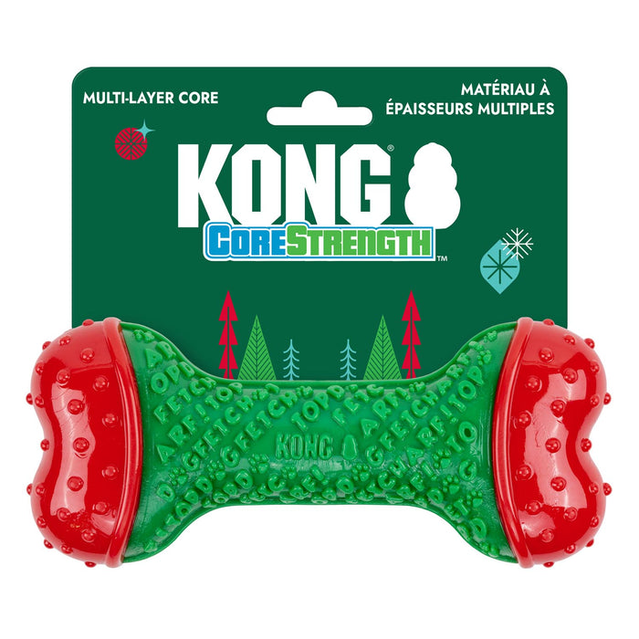 KONG Holiday CoreStrength Bone Dog Chew Toy - K915A - Medium/Large - Green/Red - Each - 6