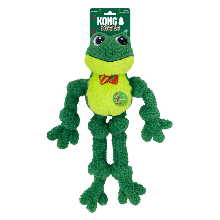 KONG Holiday Knots™ Bow Tie Frog Plush Dog Toy with Squeaker, Large/XL - K914H - Green - Large/XLarge - 2