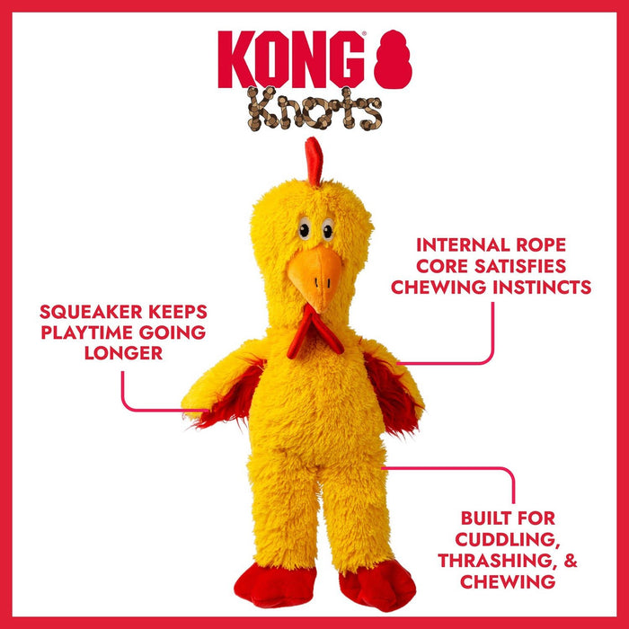 KONG Holiday Knots Chicken Plush Squeaker Dog Toy - K914L - Yellow - Medium/Large - Each - 12