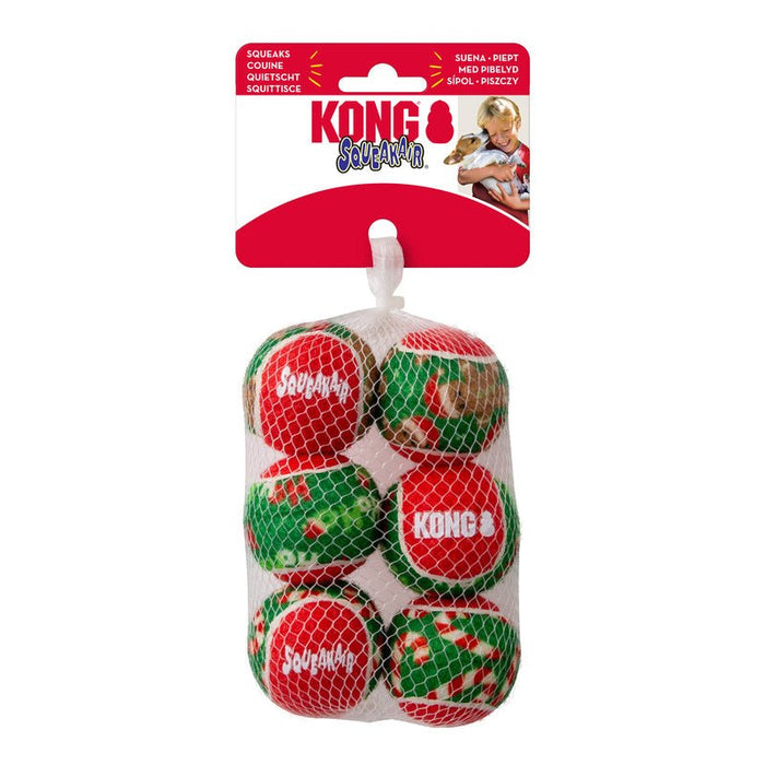 KONG Holiday SqueakAir® Balls, 6 Pack – Festive Dog Tennis Balls for Fetch & Interactive Play, Gentle on Teeth - K9AB8 - Multi - Small (2"D) - 6 ct - 5