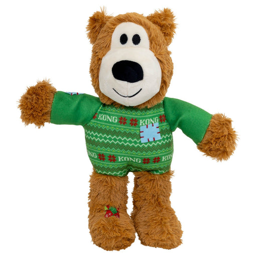 KONG Holiday Wild Knots Plush Sweater Bear Dog Toy - K914W - Green - Medium/Large - 1