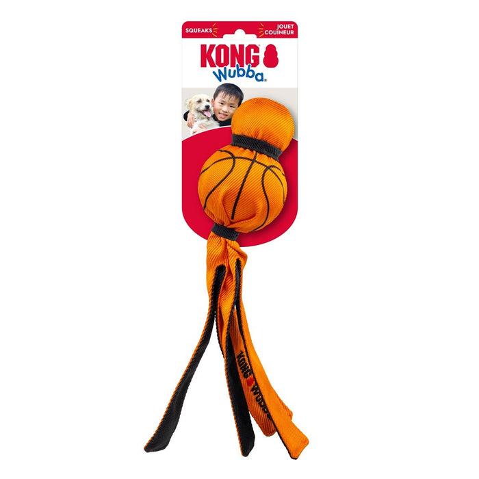 KONG Wubba® Sport Tug & Fetch Dog Toy with Long Floppy Tail & Squeaker - K9AD5 - Orange Basketball - Large - 1 ct - 12