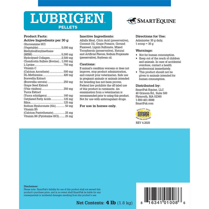 Lubrigen, Joint Health Supplement for Horses, Pellets - SMACE - 4 lb Bucket - 2