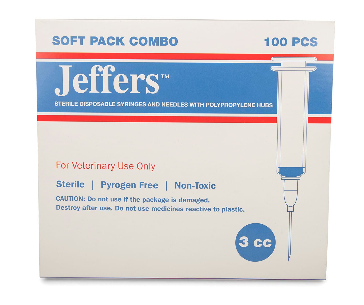 Jeffers Luer Lock Veterinary Syringe/Needle for Injection Combo, Boxes