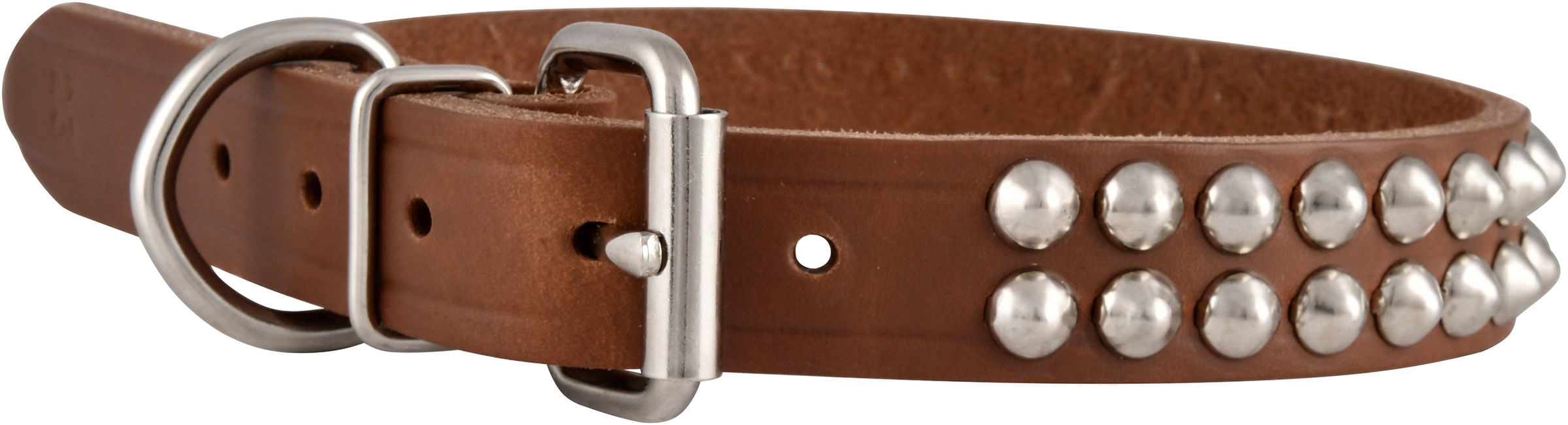 Bully Leather Dog Collars - 19" Leather Collar w/ 2 Row Cone Studs  