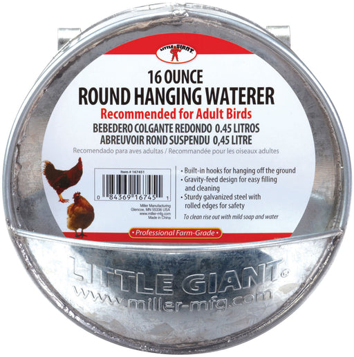 Round Hanging Chicken Waterer, 16 oz -   