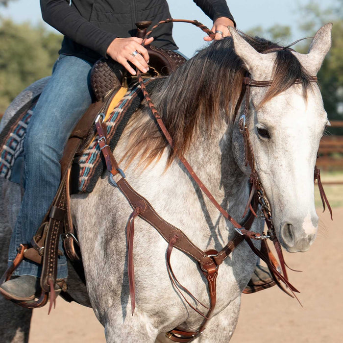 Martin Saddlery 1.5" Leather Breast Collar with Rosette Strings - CR1WK - Chocolate Brown - Horse - 3