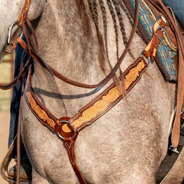 Martin Saddlery 2.5" Leather Breast Collar with Scroll Tooling - CR1WR - Brown - Horse - 3