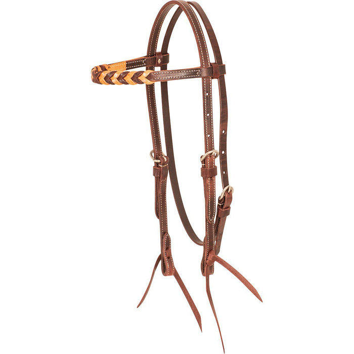 Martin Saddlery Latigo and Skirting Leather Blood Knot Browband Headstall - CR1WT - Brown - Horse - 1
