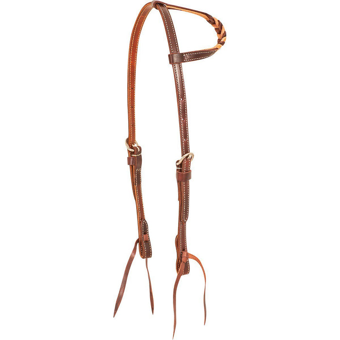 Martin Saddlery Latigo and Skirting Leather Blood Knot Slip Ear Headstall - CR1WS - Brown - Horse - 1