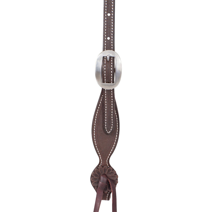 Martin Saddlery Leather Split Ear Headstall with Rosette Strings - CR1WH - Chocolate Brown - Horse - 2