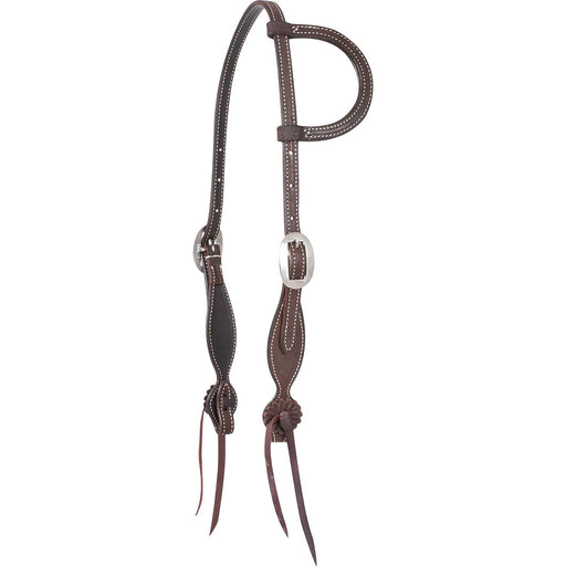 Martin Saddlery Leather Split Ear Headstall with Rosette Strings - CR1WH - Chocolate Brown - Horse - 1