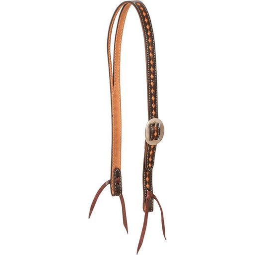 Martin Saddlery Ranahan Leather Headstall with Dark Framed Diamond Tooling - CR1WE - Chocolate Brown - Horse - 1