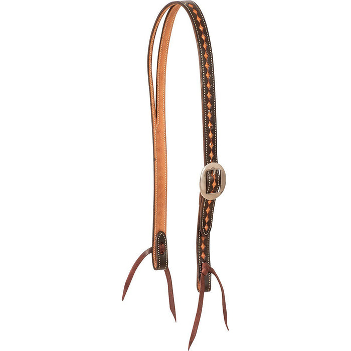 Martin Saddlery Ranahan Leather Headstall with Dark Framed Diamond Tooling - CR1WE - Chocolate Brown - Horse - 1
