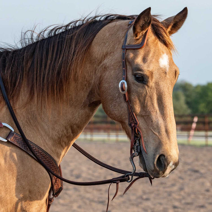 Martin Saddlery Weave Stamped Leather Slip Ear Headstall - CR1WB - Brown - Horse - 4